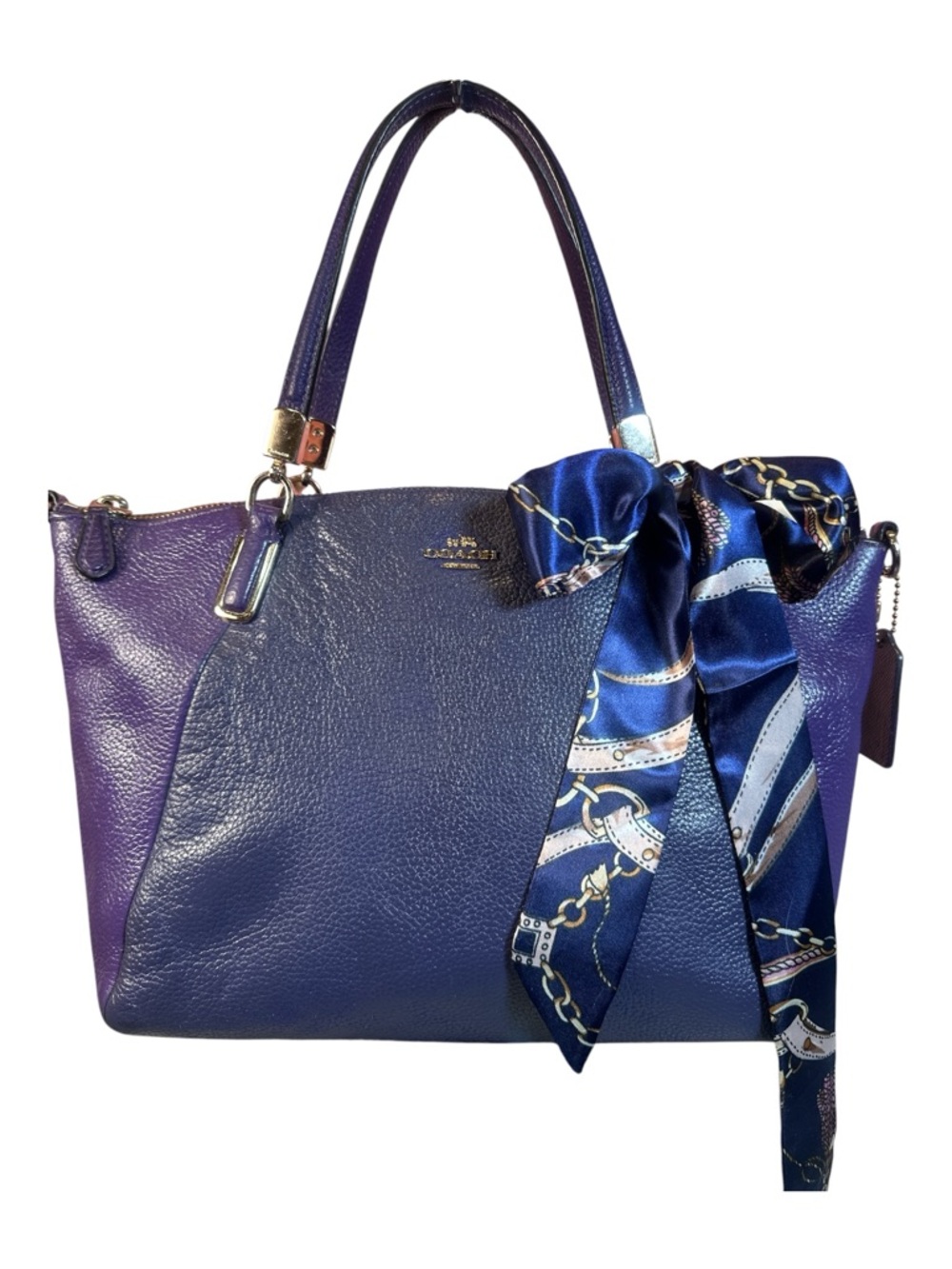 COACH Like New Kelsey Two Toned Blue & Purple Pebbled Leather Satchel - Picture 15 of 15